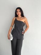 Asimetrik Crop Pantalon Ikili Takım - Füme resmi